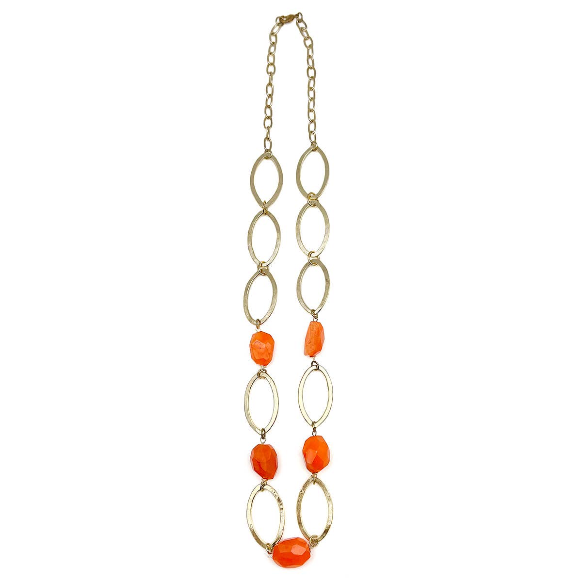 Gold-Plated Long Necklace With Carnelian Stones