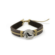 Pull Tie Leather Bracelet - Howling Wolf Cutout