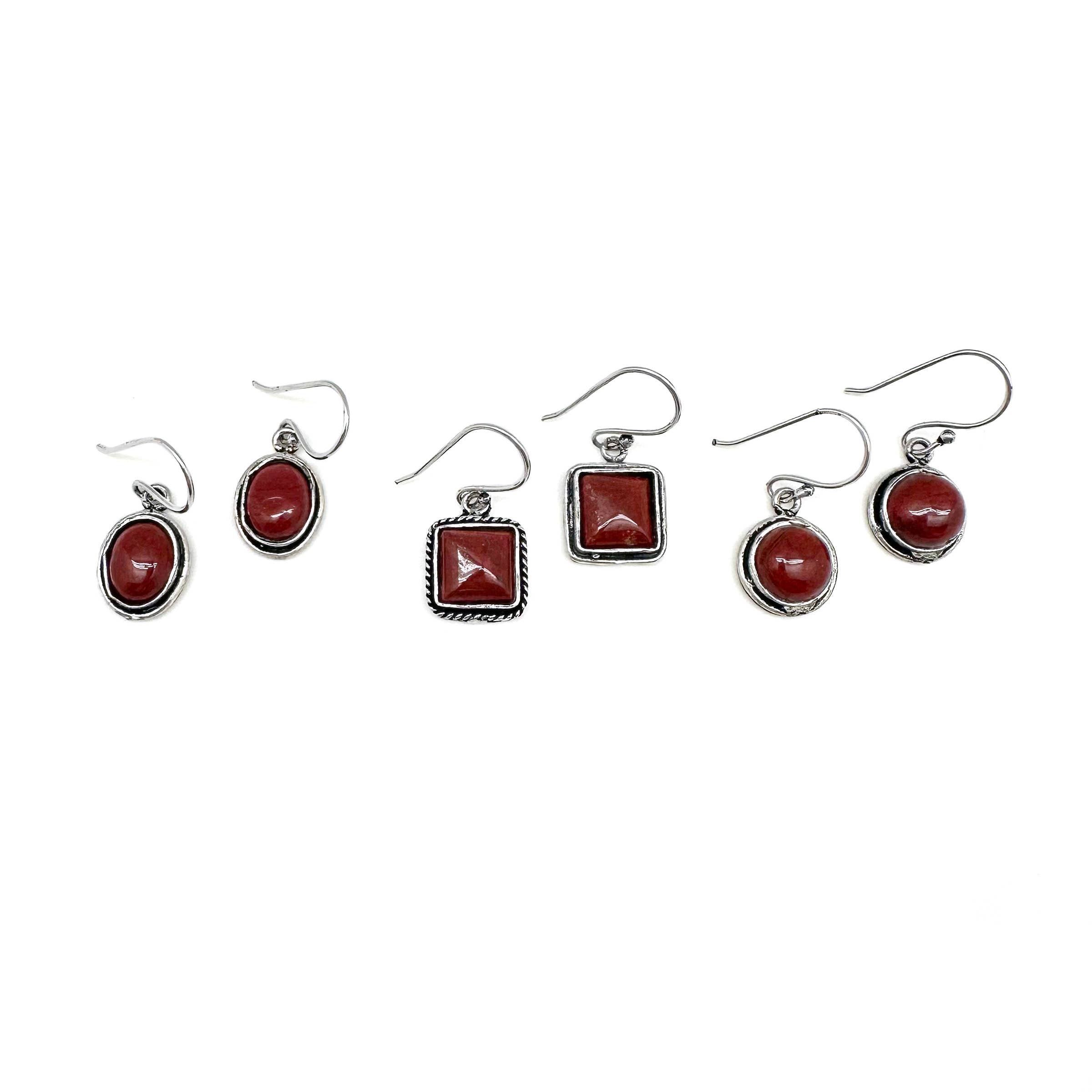 Handcrafted Semiprecious Small Stone Earrings - Red Jasper