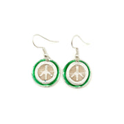 Pewter Earrings with Color Enamel - Green/White Peace Sign