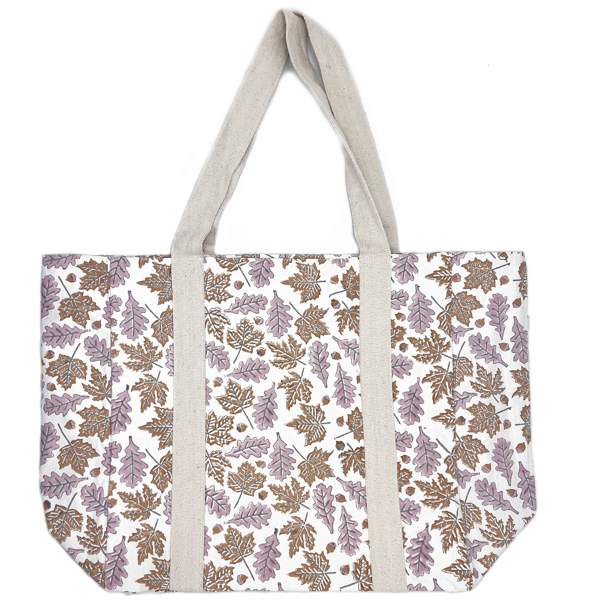 Handcrafted Canvas Bag with Block-Printed Leaves pattern
