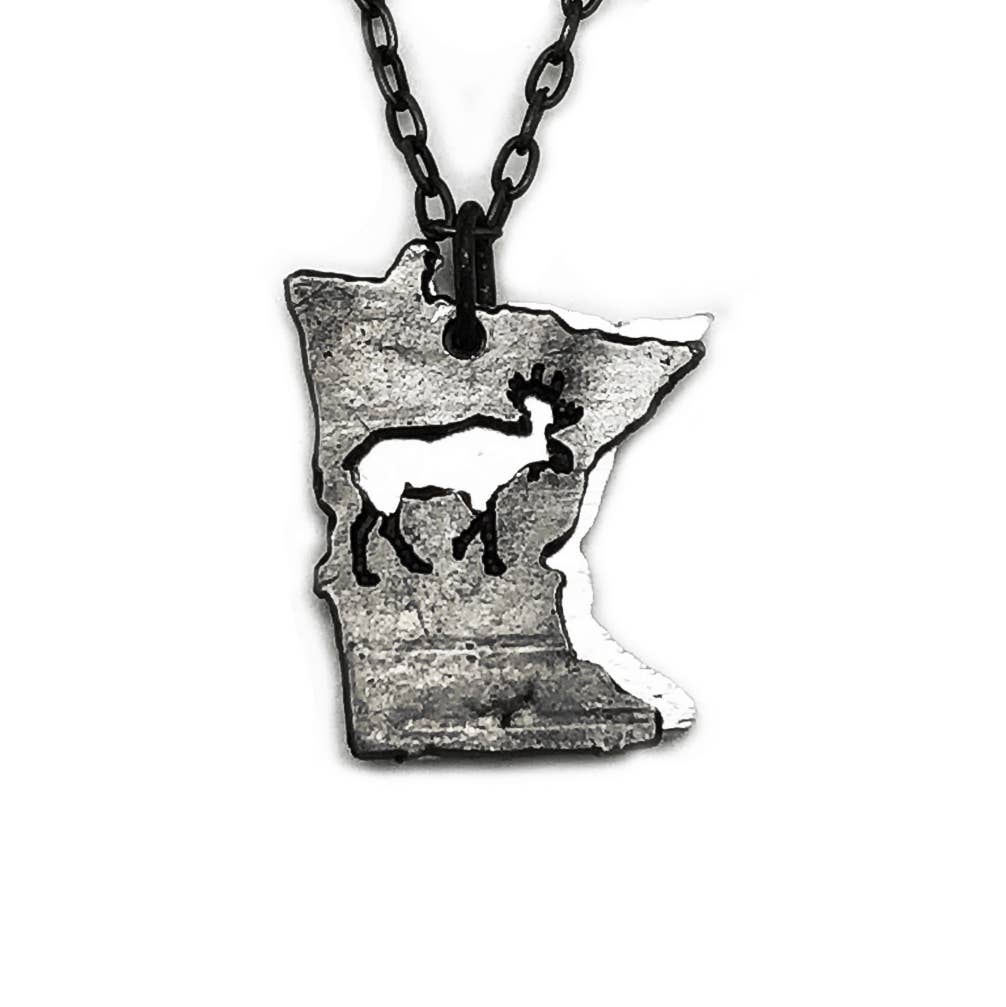 Home State Jewelry - Pewter Necklace - Minnesota with Moose