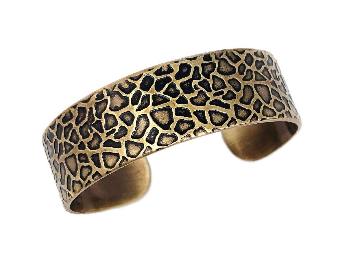 Giraffe Print Brass Engraved Cuff Bracelet