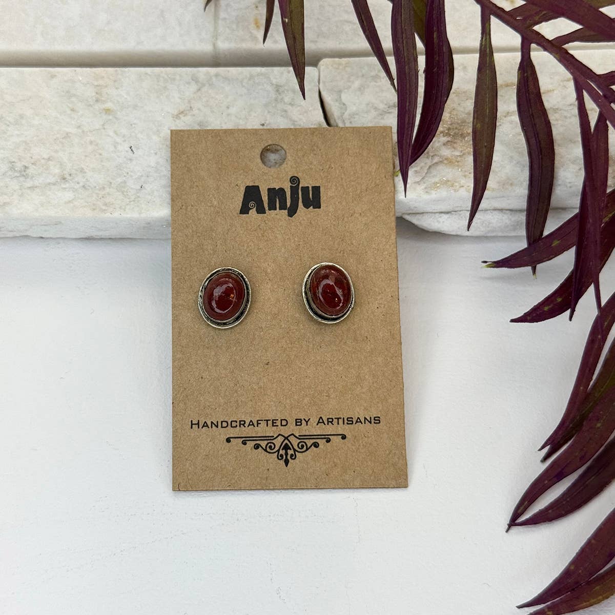 Handcrafted Semiprecious Stone Post Earrings - Red Jasper