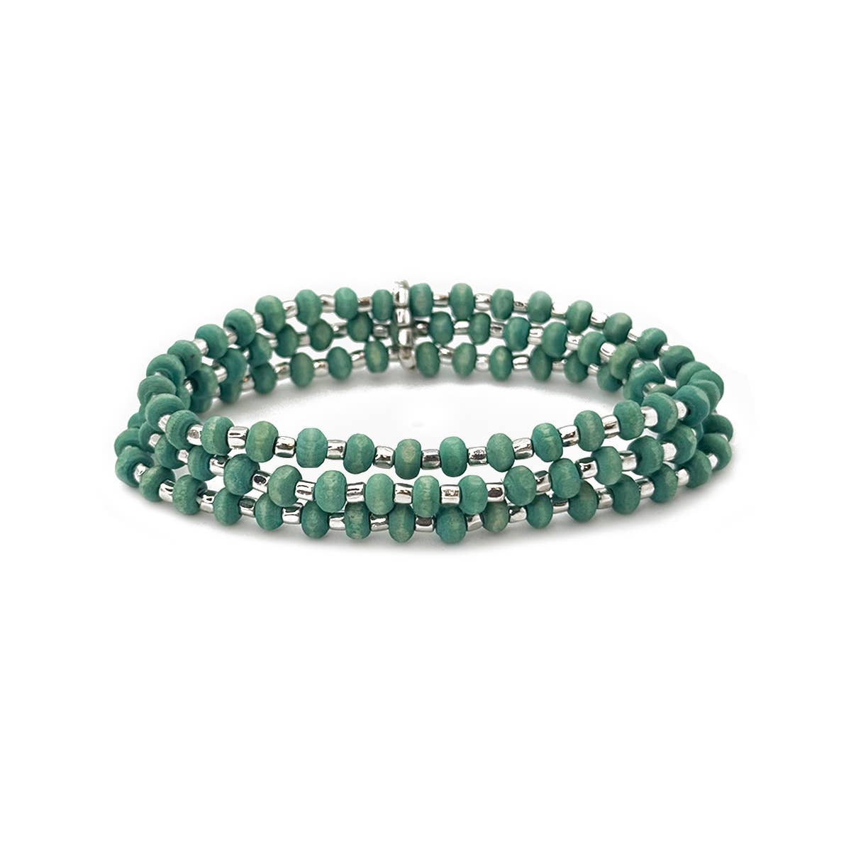 Sachi Wood Bead Wrap Bracelet - Sea Green