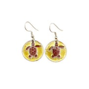 Pewter Earrings w Color Enamel - Yellow/Burgundy Tortoise