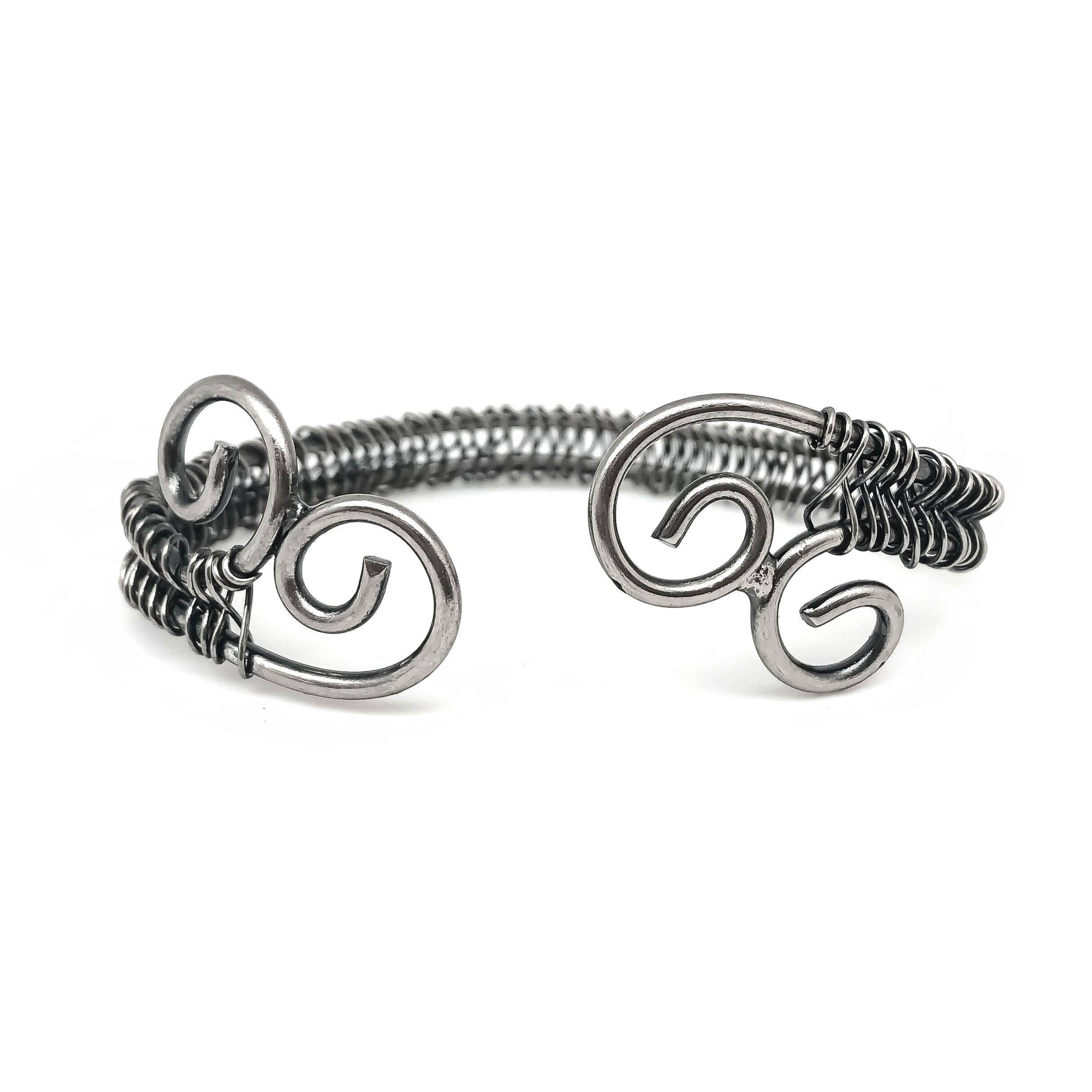 Basketweave Antique Silver Curved Ends Woven Cuff