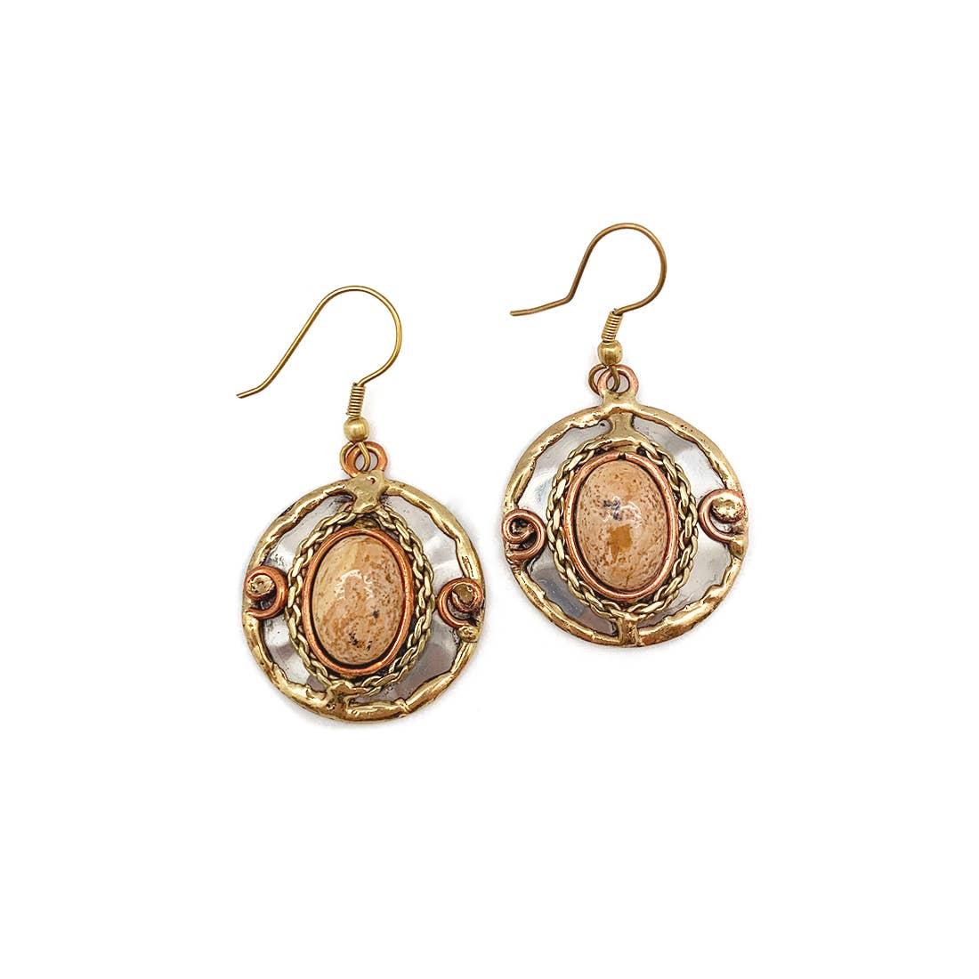 Mixed Metal and Picture Jasper Stone Earrings