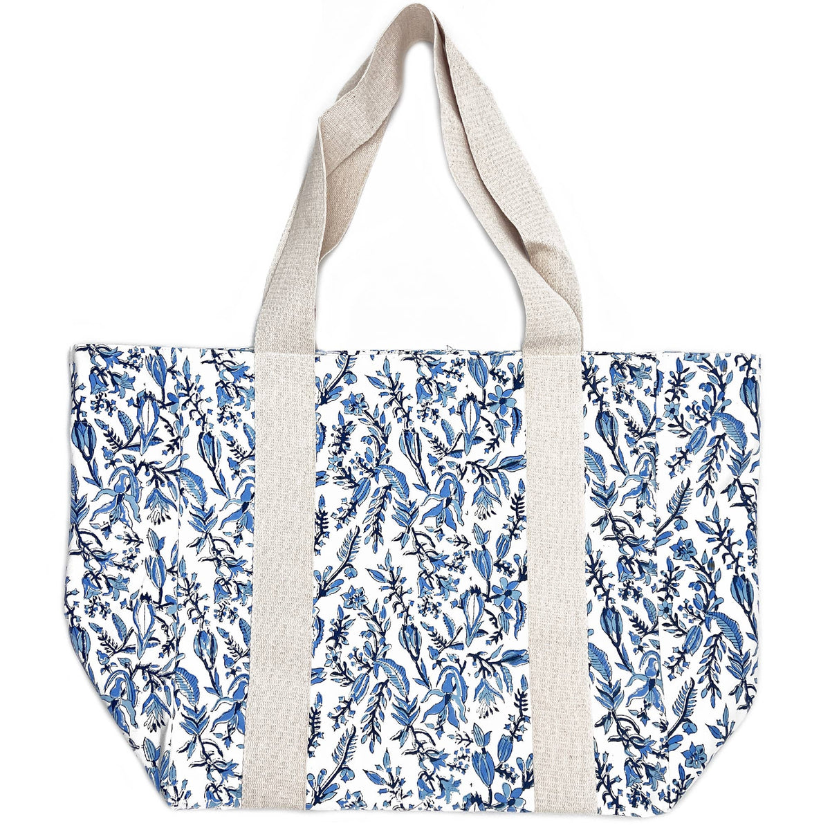 Handcrafted Canvas Bag with Block-Printed Azure Canopy