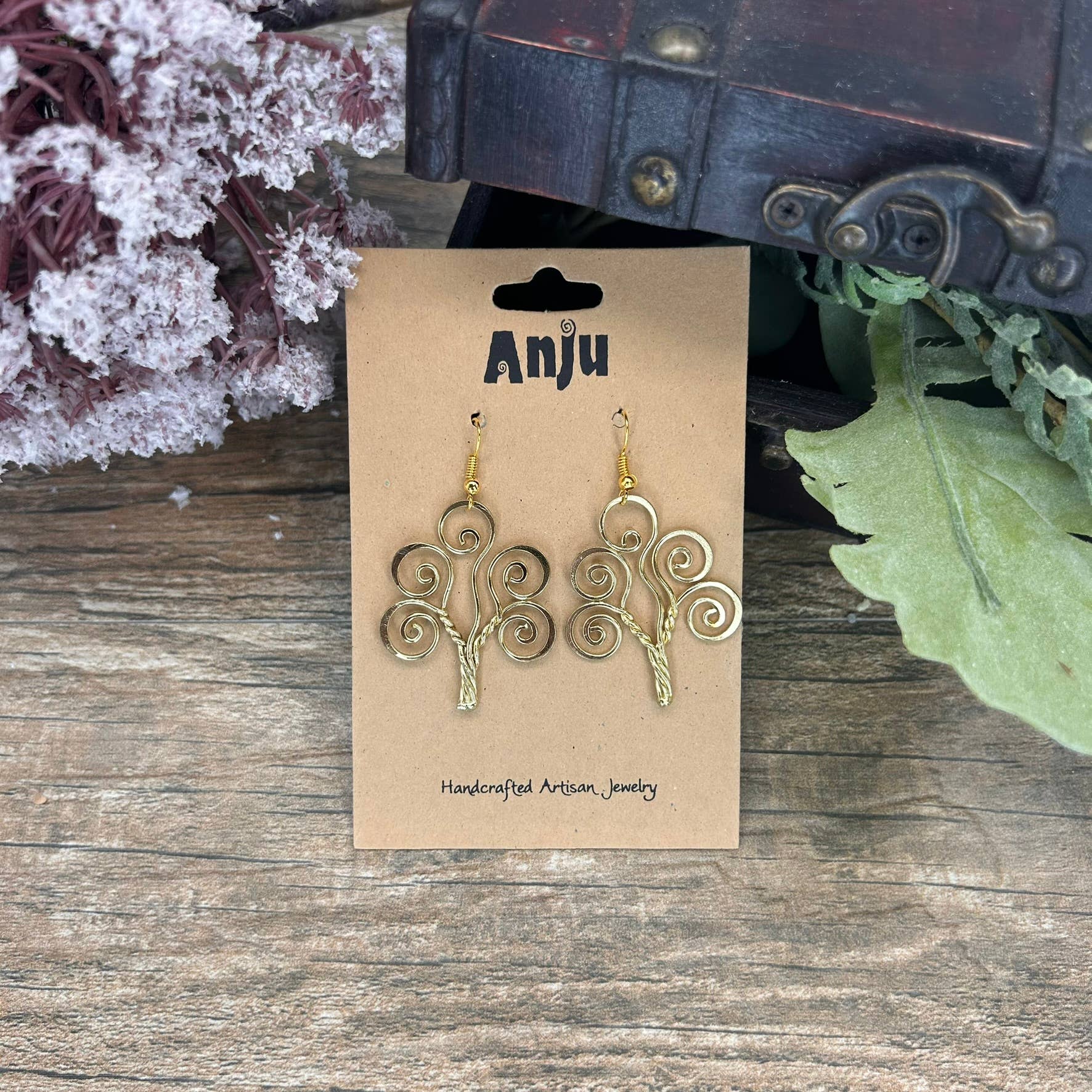 Gold Plated Earrings - Curly Tree