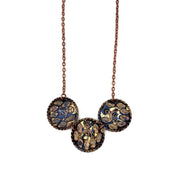 Copper Patina Necklace - Royal Blue and Gold Three Circles
