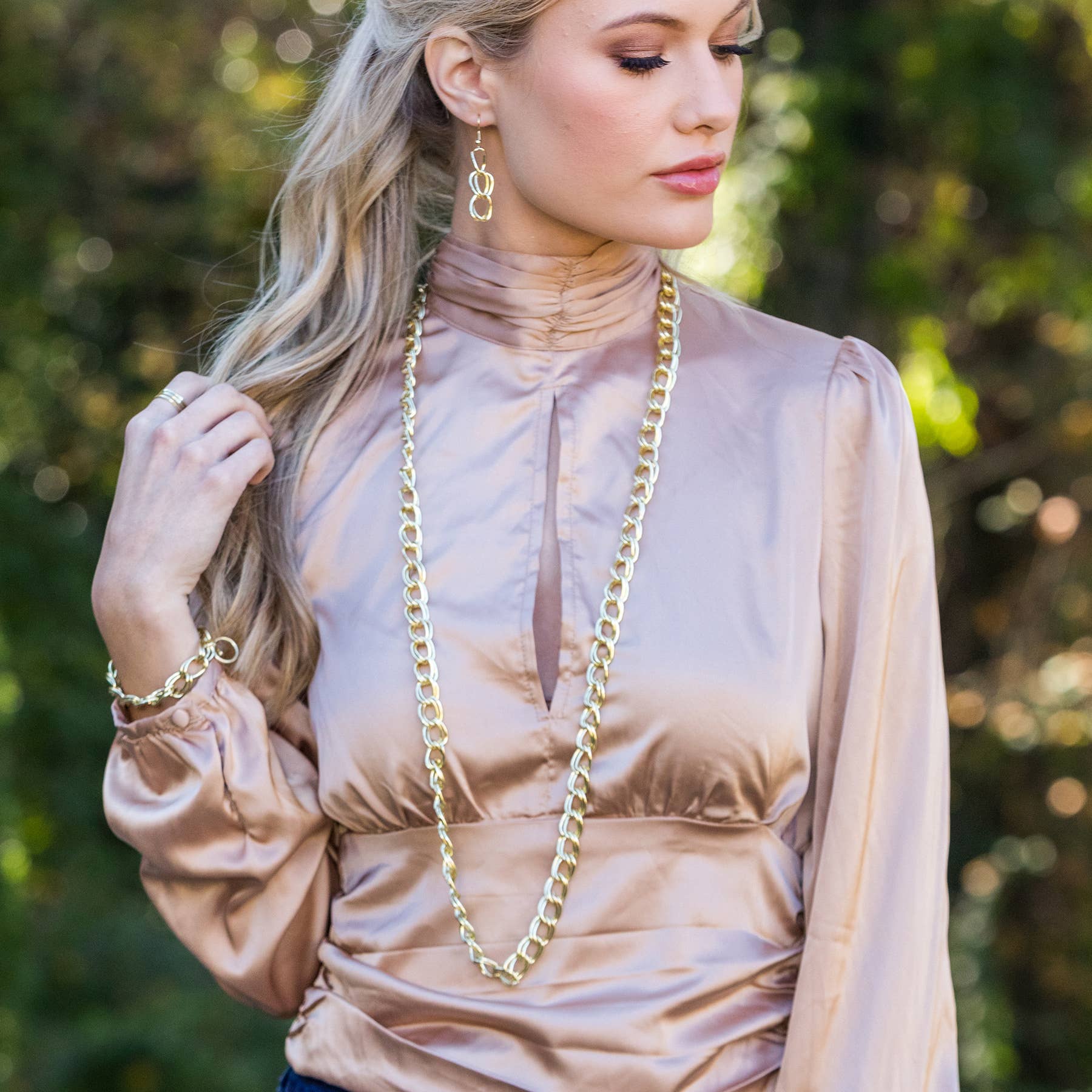 Brass Chain-Link Necklace - Long Double Links