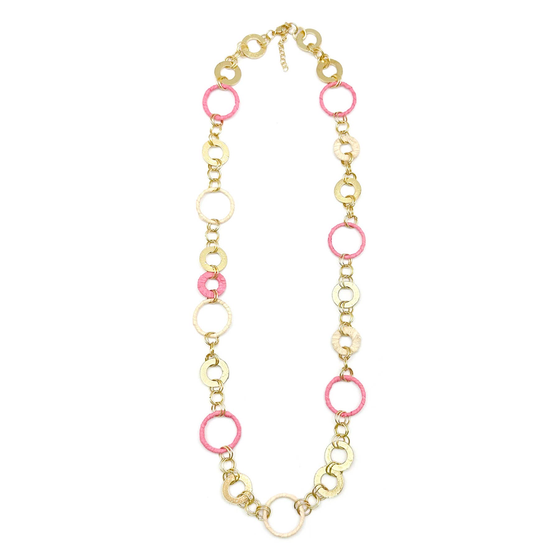 Sachi Raffia Rings Necklace - Pink Large and Small Rings