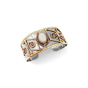 Narrow Mixed Metal Cuff Bracelet - Lemon Chrysoprase