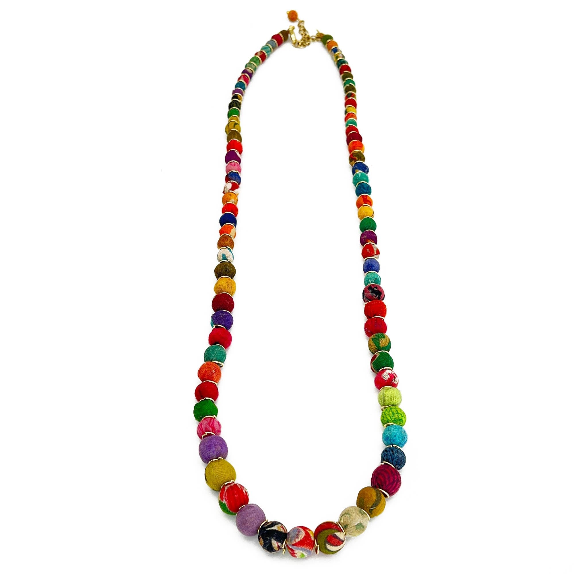 Aasha Small Beaded Kantha Necklace with Gold Spacers