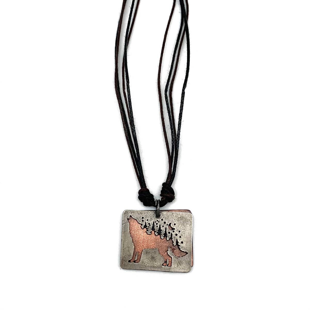 Pewter Necklace - Howling Wolf with Trees on Back