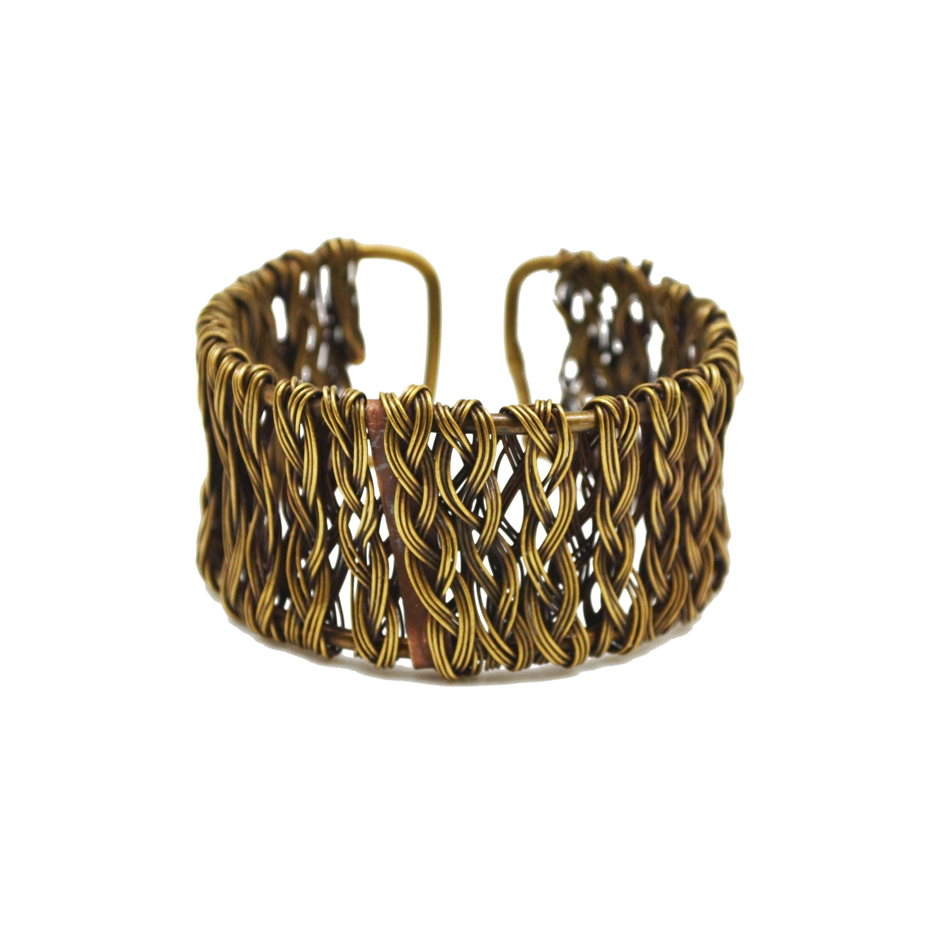 Basketweave Antique Brass Vertical Braided Rows Cuff