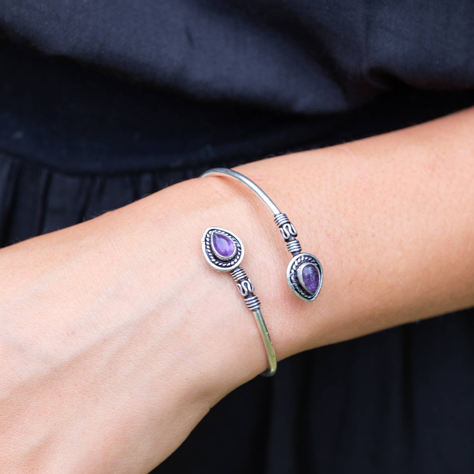 Tanvi Collection Bangle Bracelet - Silver with Amethyst