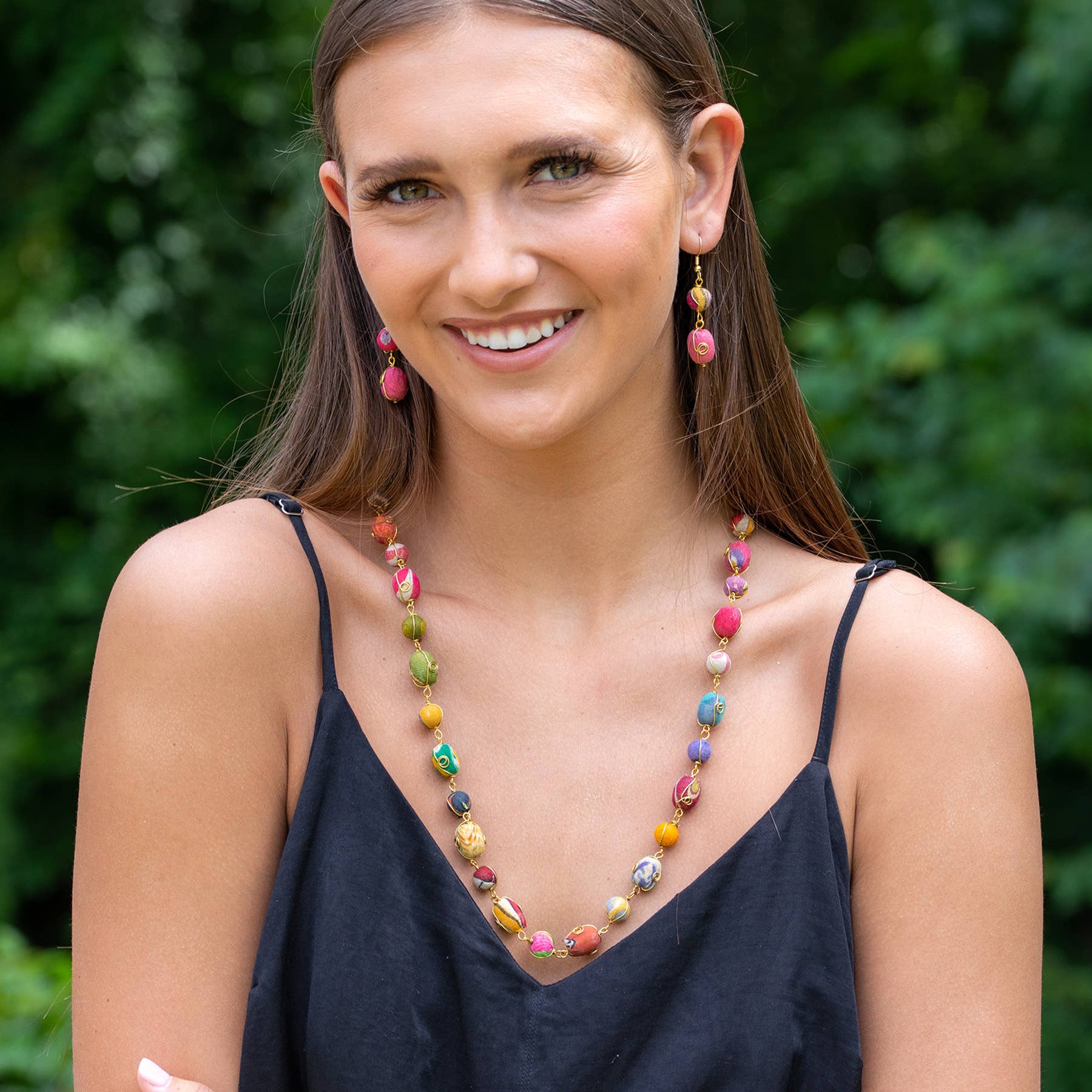 Aasha Brass Curled Wire Beads Mid-Length kantha Necklace