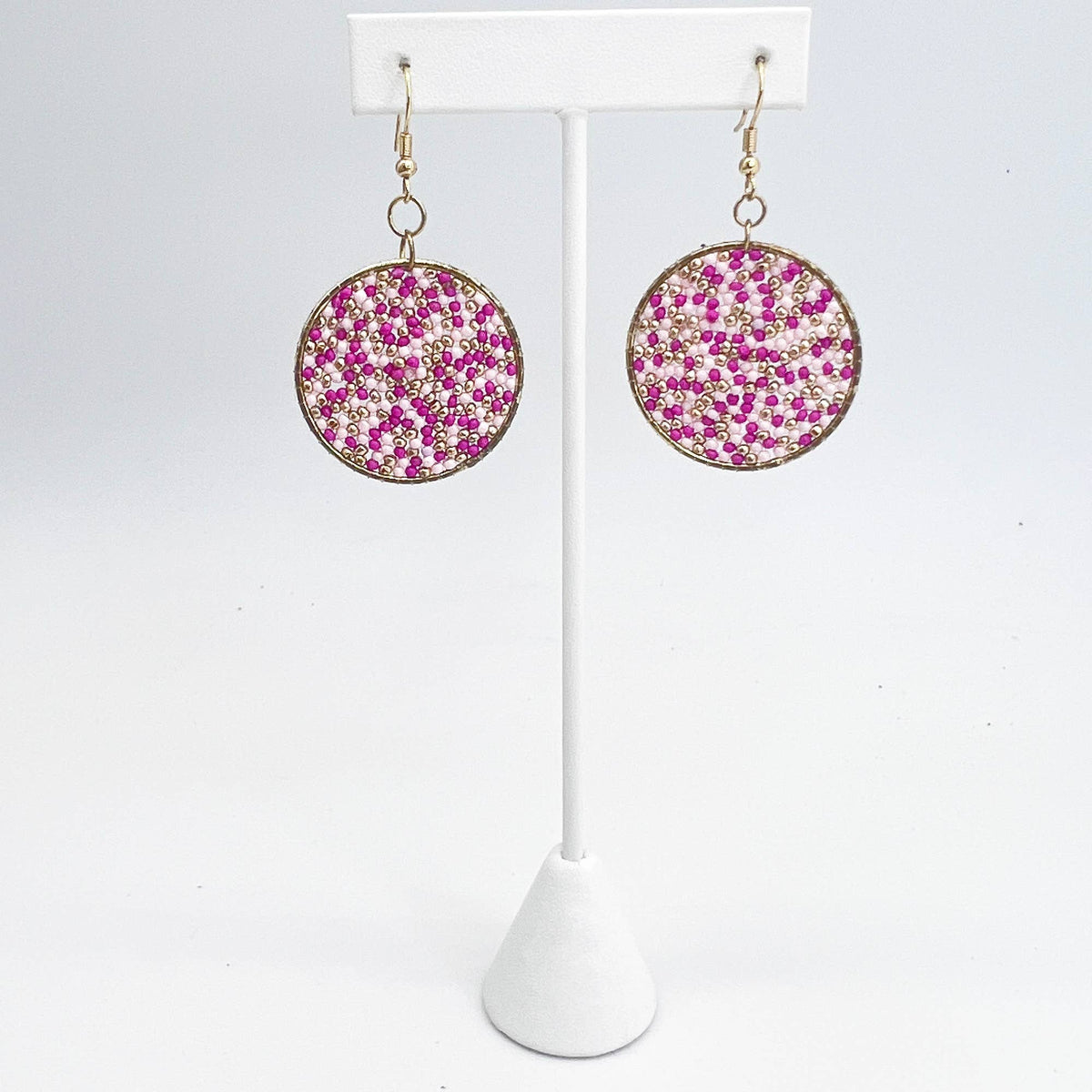 Seed Bead Sprinkle Earrings - Pink