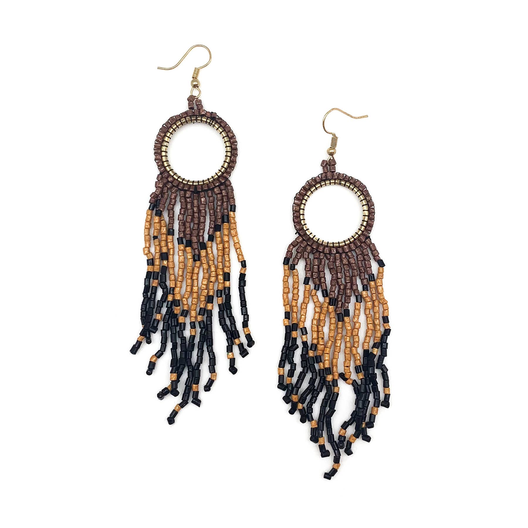 Sachi Beaded Safari Earrings - Open Circle with Bead Fringe