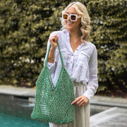 Lucia Open Weave Jute Tote - Turquoise