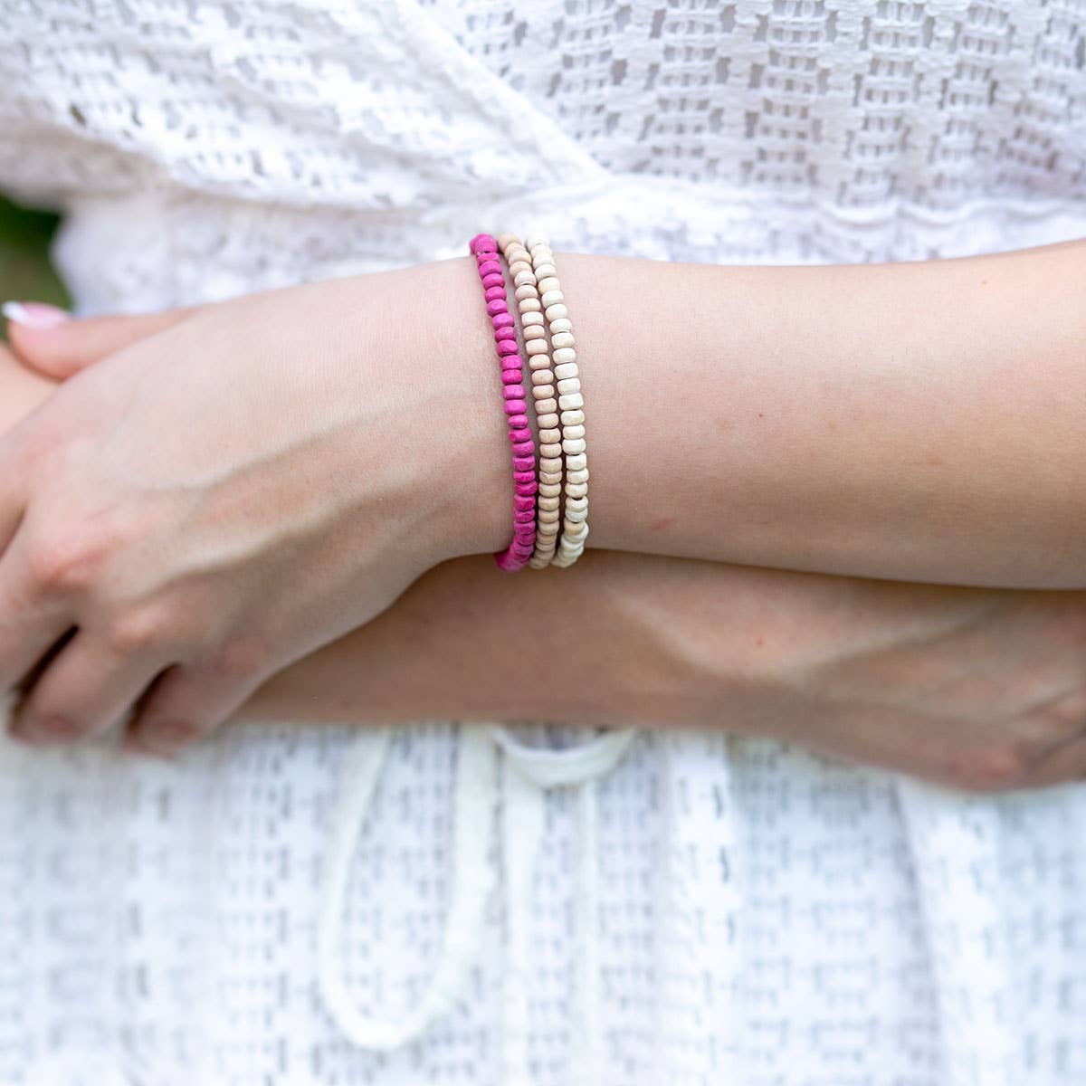 Prismatic Hues Stretch Bracelet - Peach, Fuchsia, White