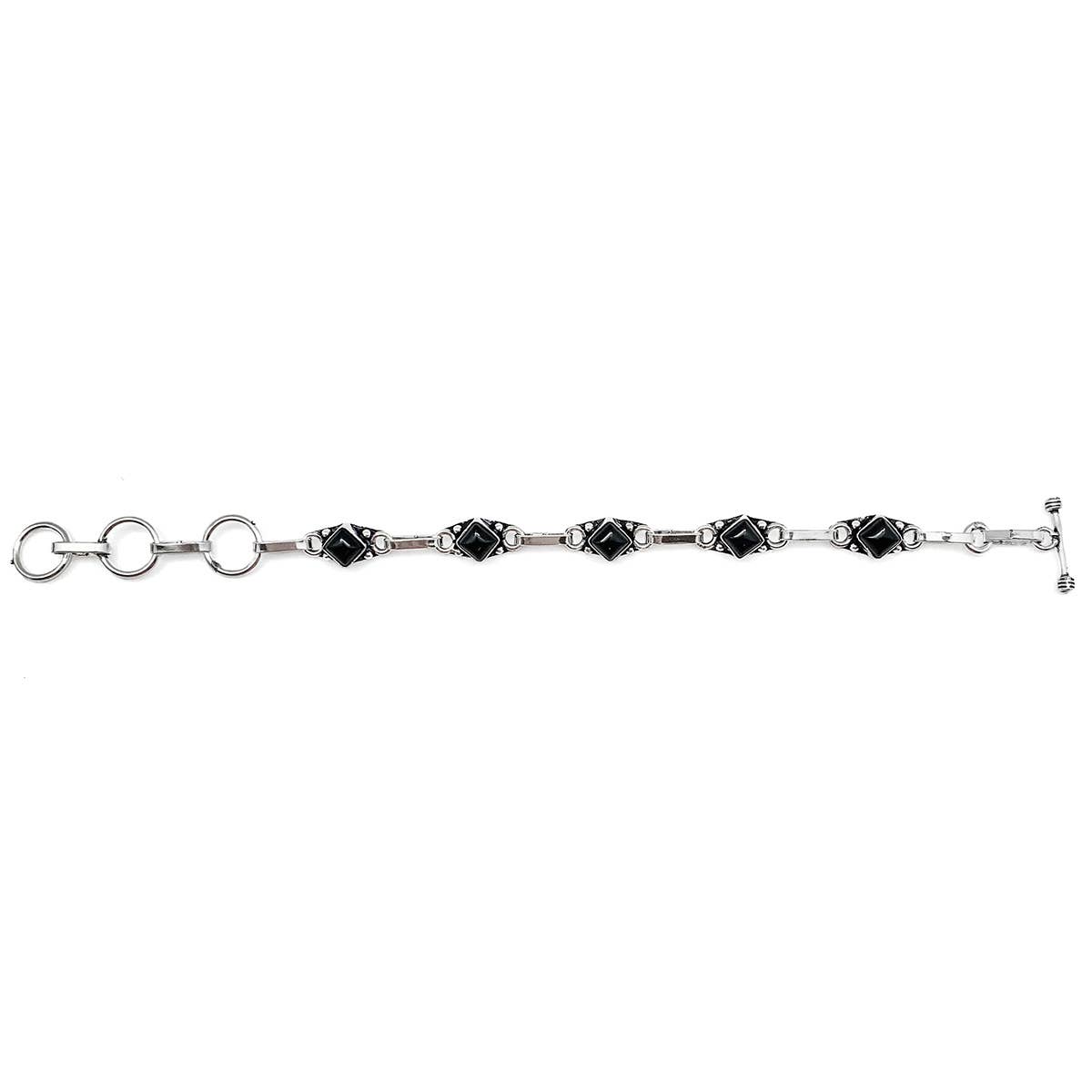 Tanvi Silver Link Bracelet - Black Onyx Squares