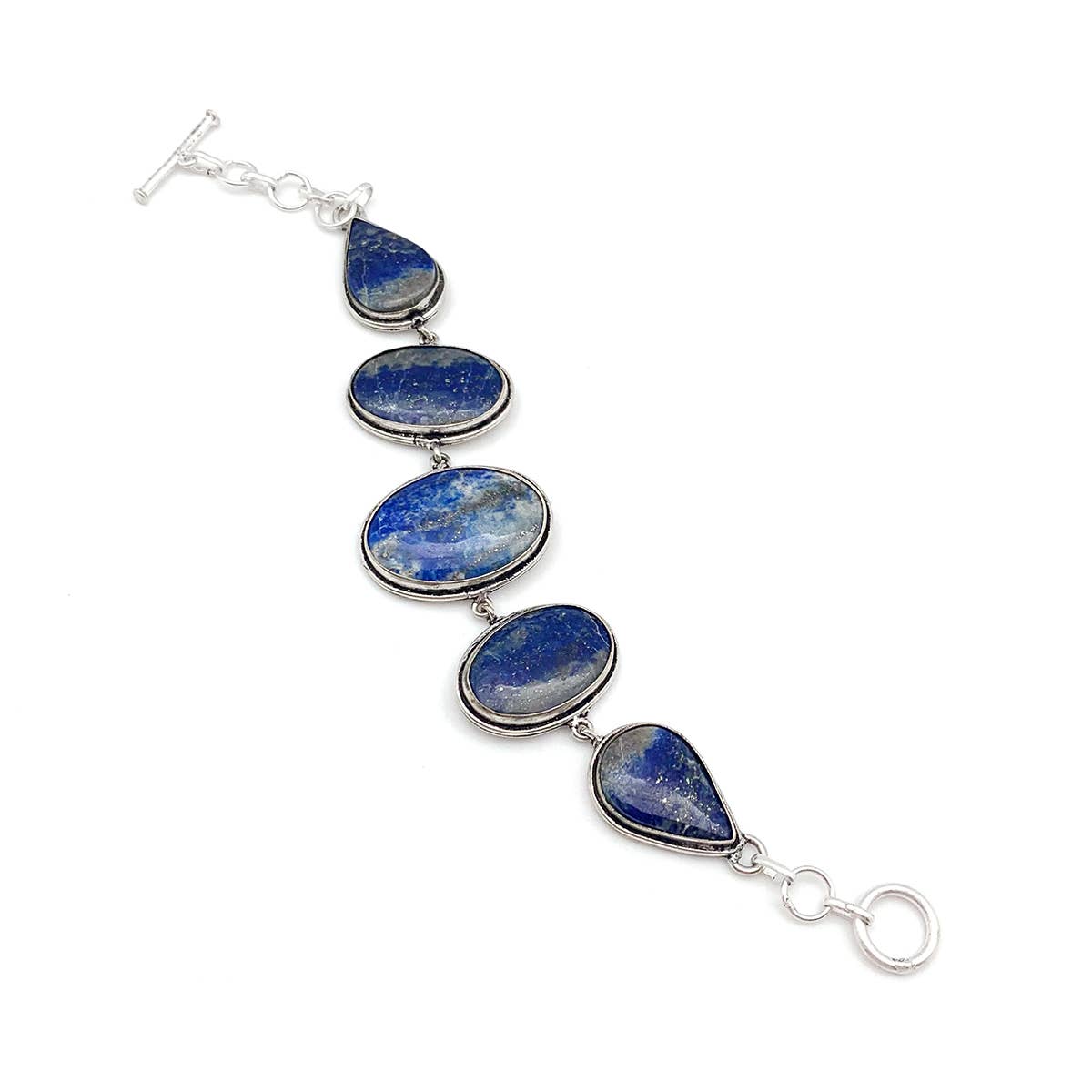 Handcrafted Semiprecious Stone Link Bracelet - Lapis