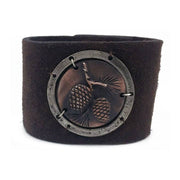 Leather Snap Bracelet - Two Pine Cones on Branch
