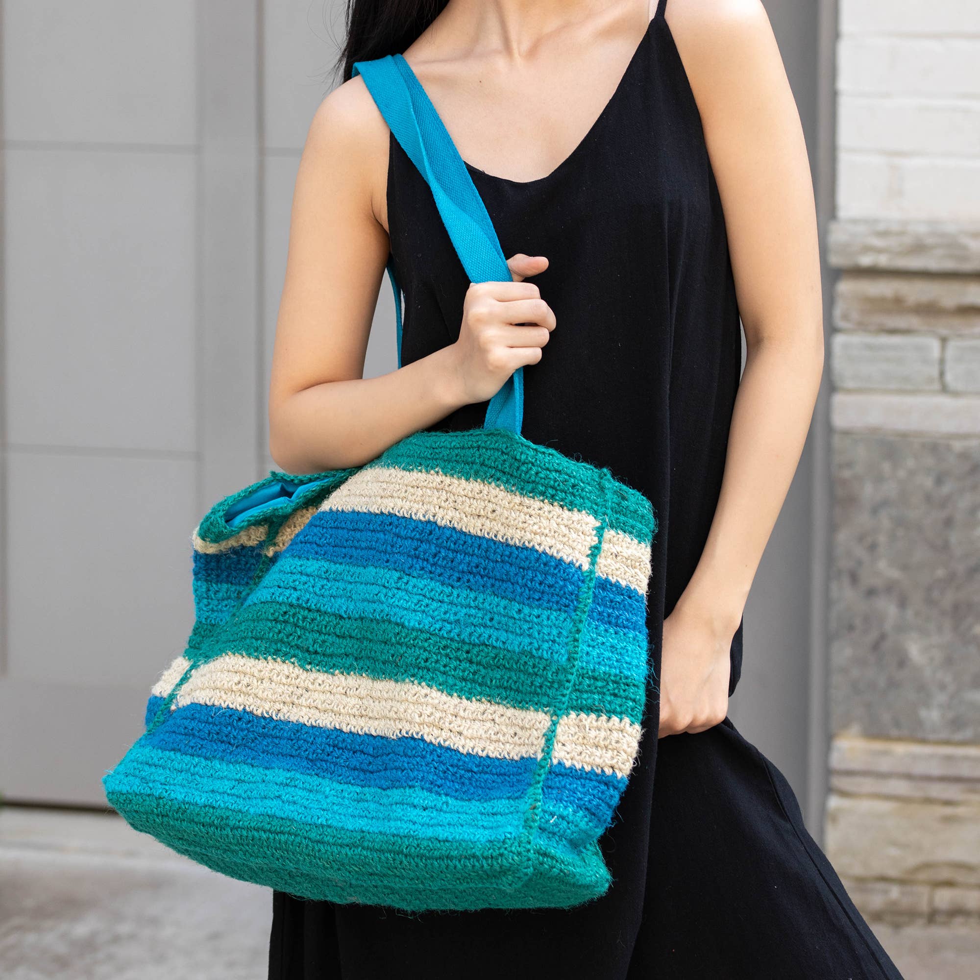 Anya Bag - Large Box Bag with lining - Blue tones