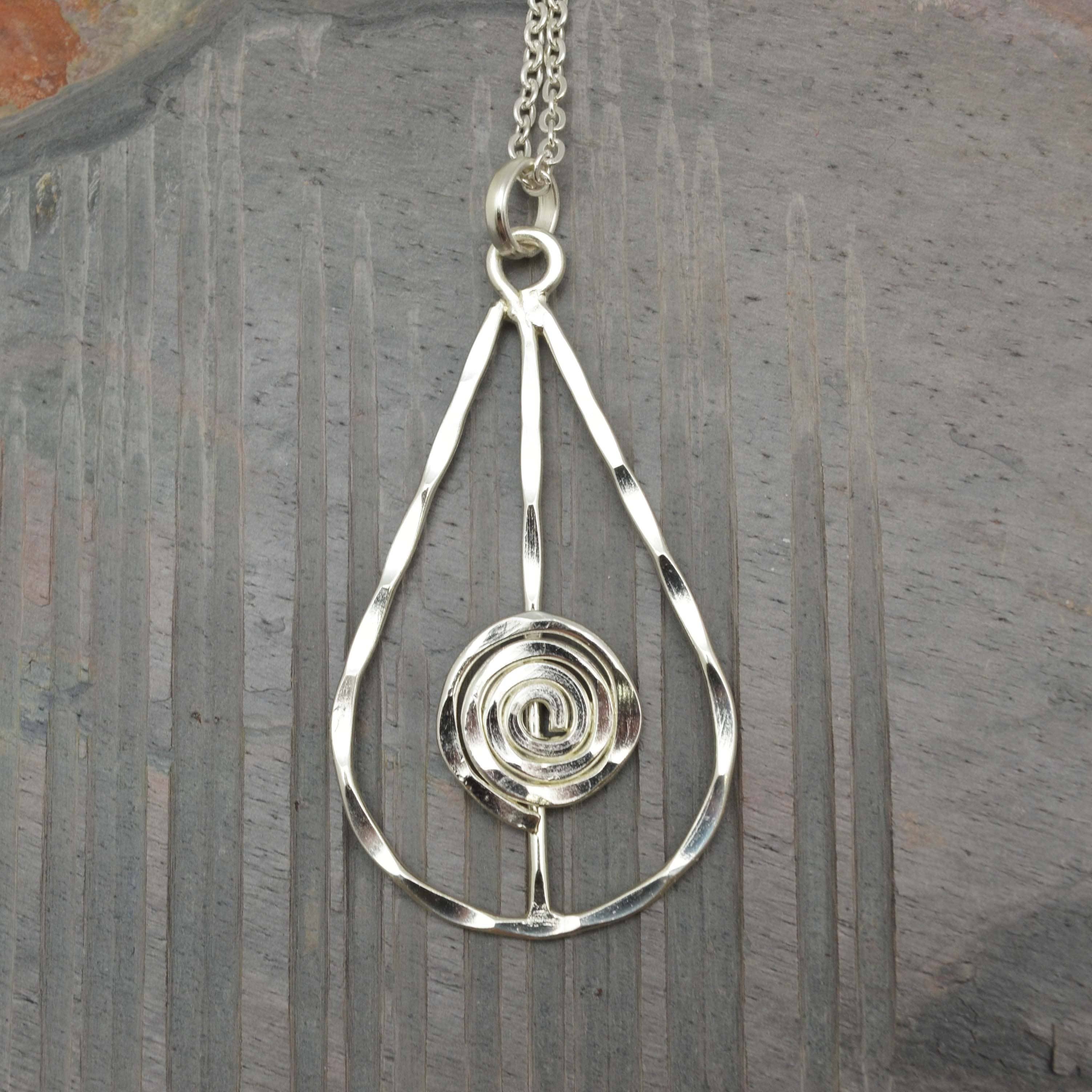 Silver Plated Pendant Necklace - Teardrop and Spiral
