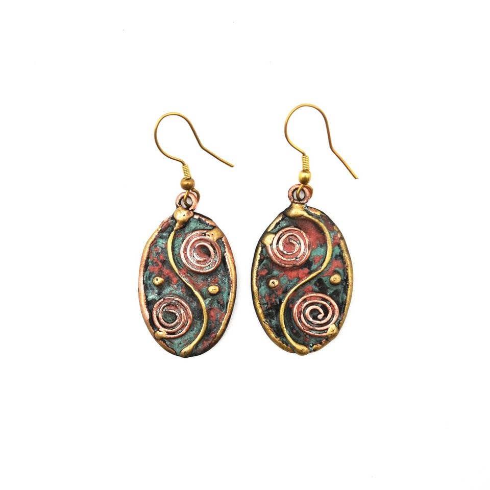 Brass Patina Yin Yang Oval Earrings