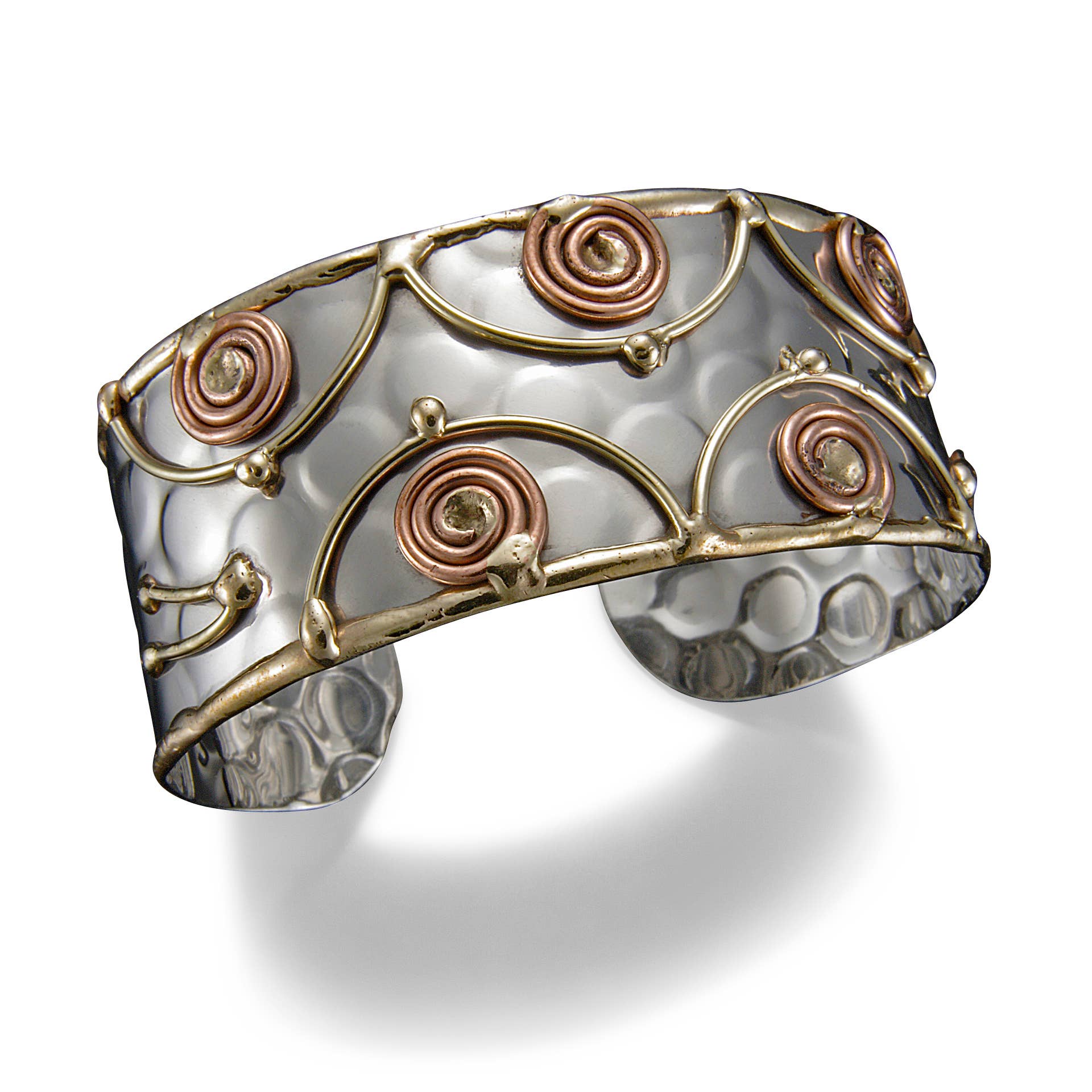 Mixed Metal Cuff Bracelet - Arcs and Spirals