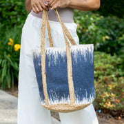 Isla Cotton and Jute Durable Everyday Tote - Blue