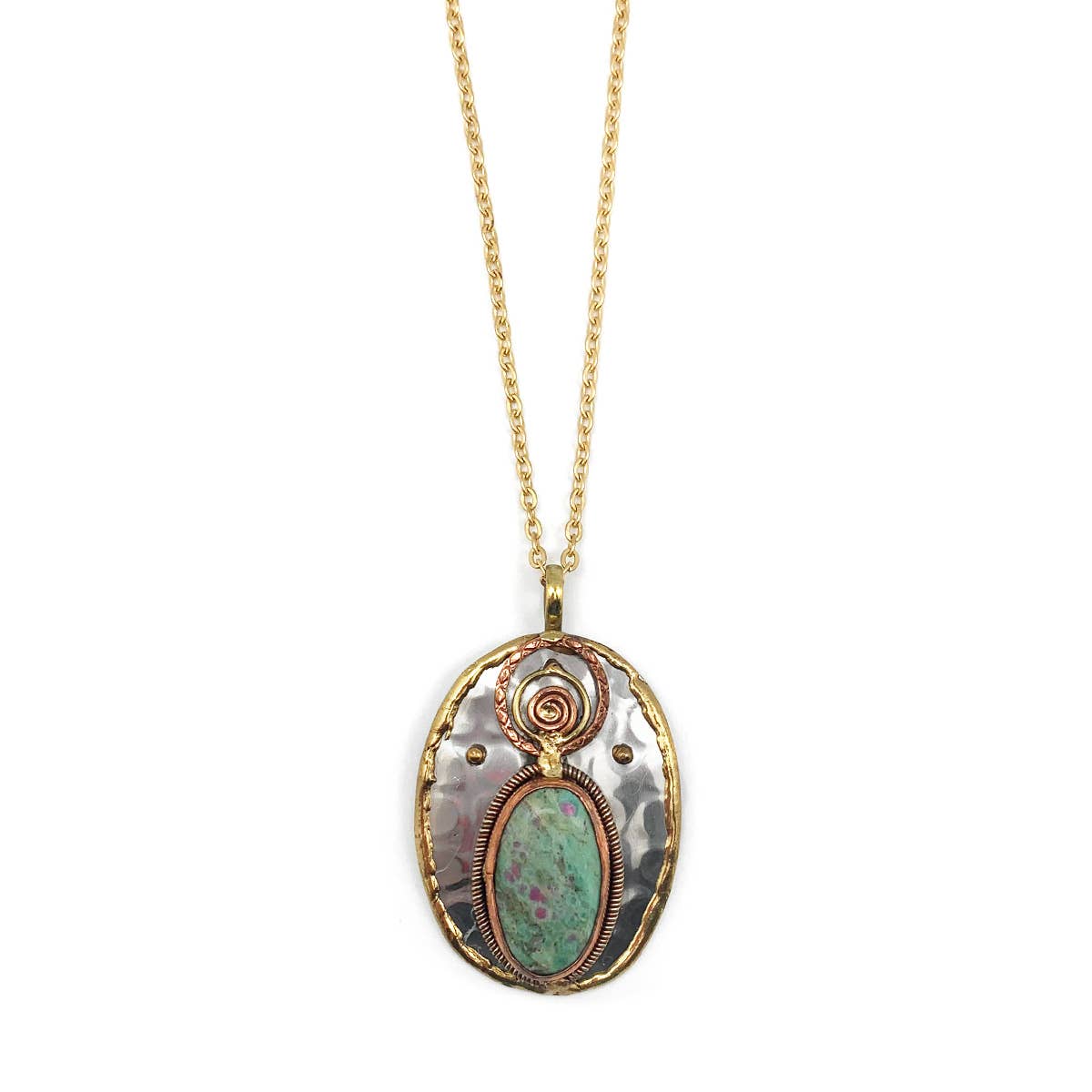Mixed Metal and  Ruby Fuchsite Stone Pendant