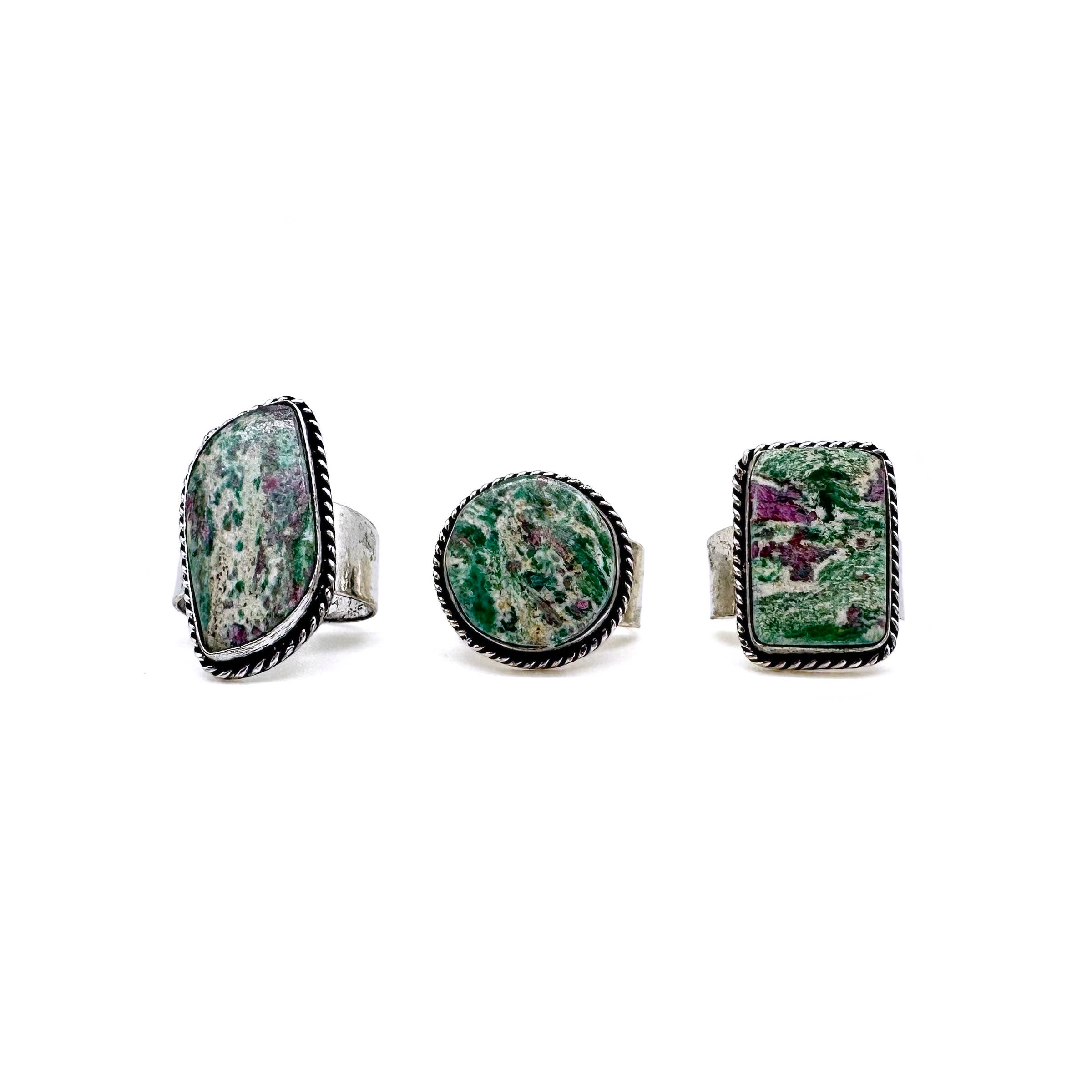 Handcrafted Kashi Semiprecious Stone Ring - Ruby Fuchsite