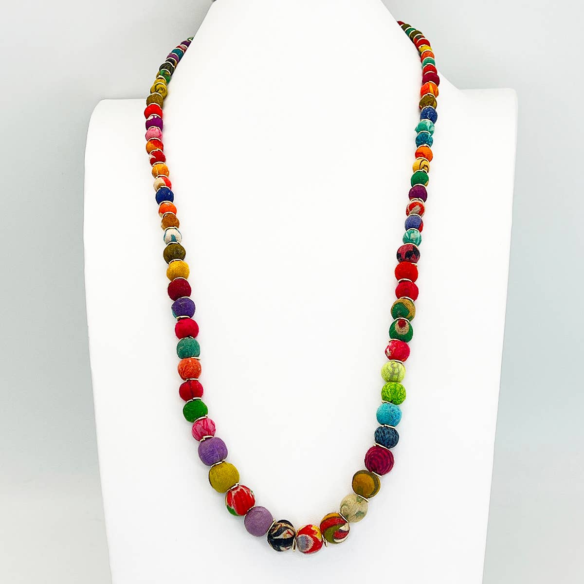 Aasha Small Beaded Kantha Necklace with Gold Spacers