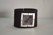 Handcrafted Dragonfly Leather Cuff – Pewter & Copper Tone