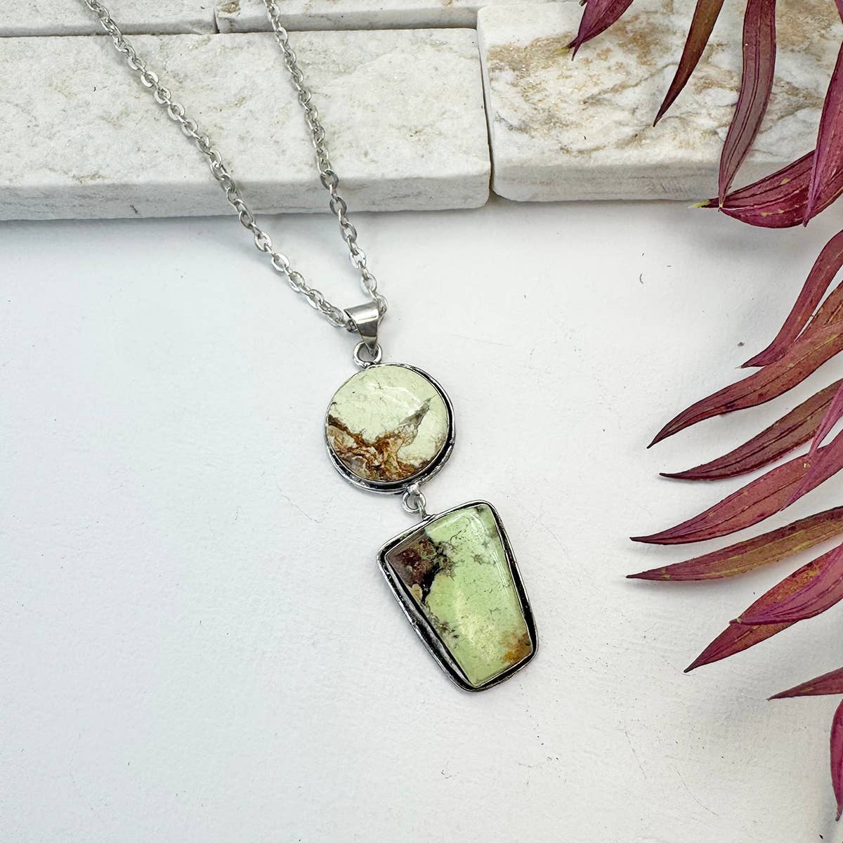 Handcrafted Semiprecious Stone Necklace- Lemon Chrysoprase