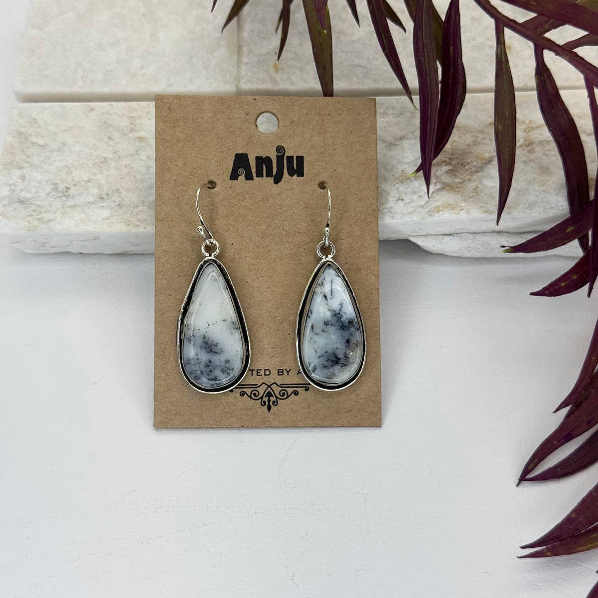 Handcrafted Semiprecious Stone Earrings - Dendritic Opal
