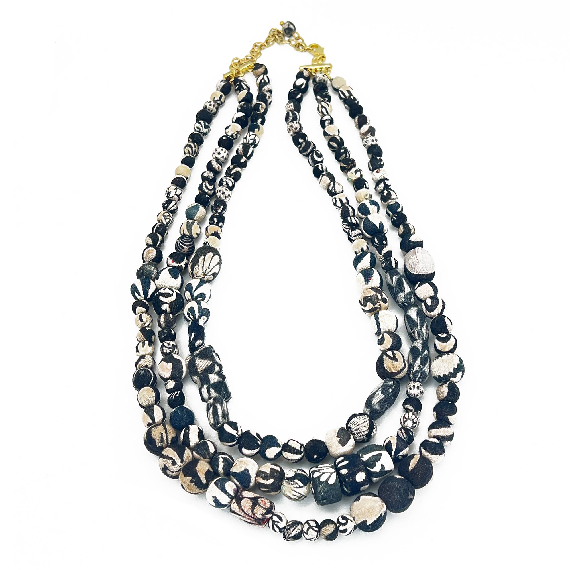 Aasha Trinity Monochrome Kantha beaded Layered Necklace