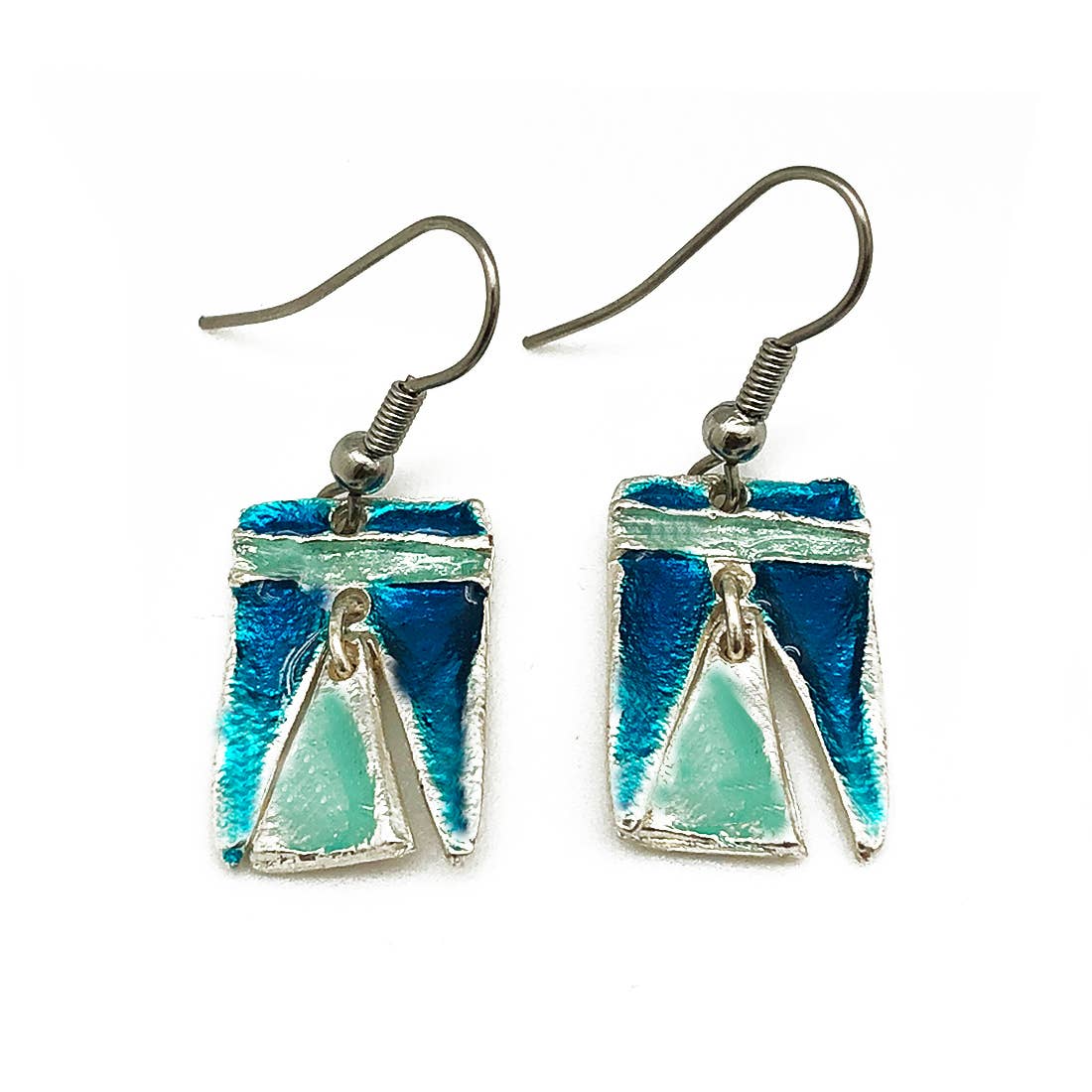 Pewter Earrings with Color Enamel - Teal/Aqua