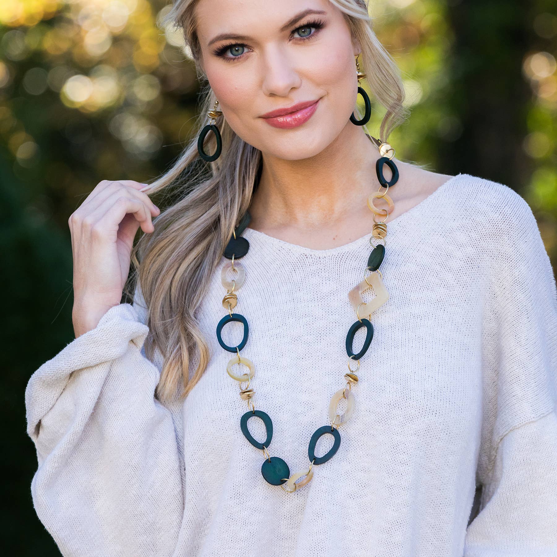 Omala Misty Greens Collection Necklace - Links and Brass