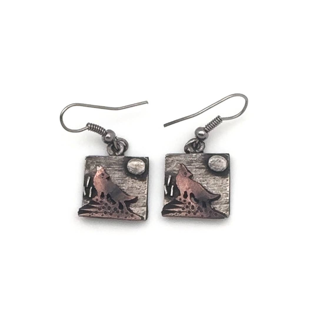 Pewter Earrings - Coyote Howling at Moon