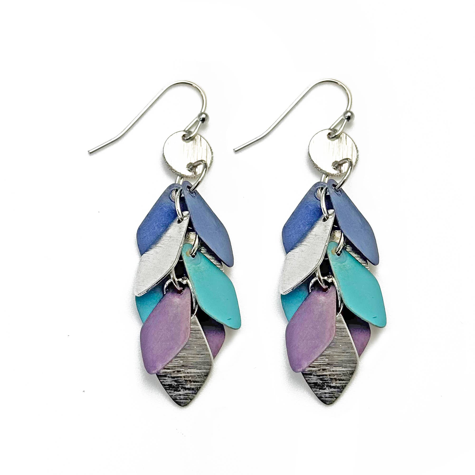 Handcrafted Cool Patina Angular Leaf Dangle Earrings