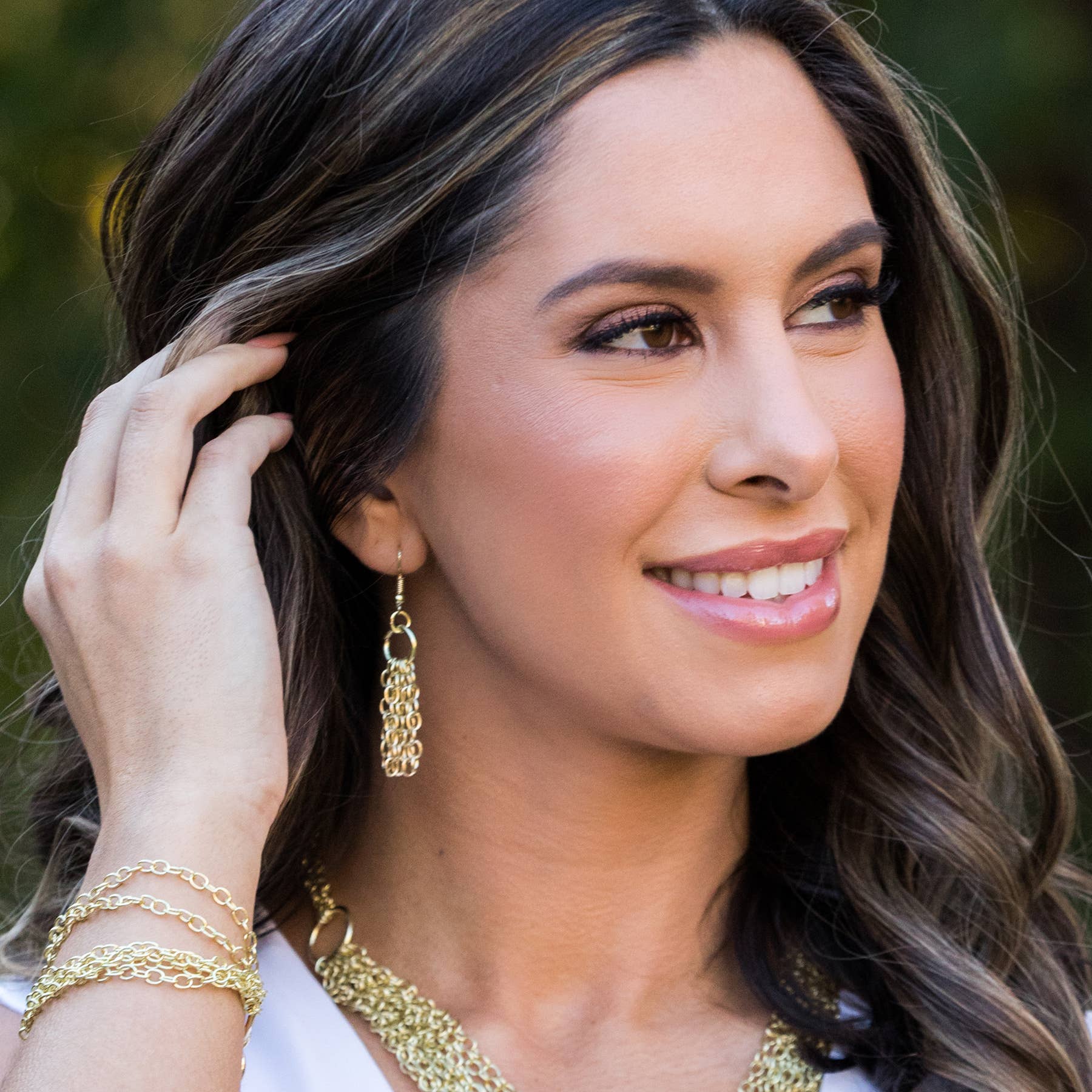 Brass Chain-Link Earrings - Multilayered Chains