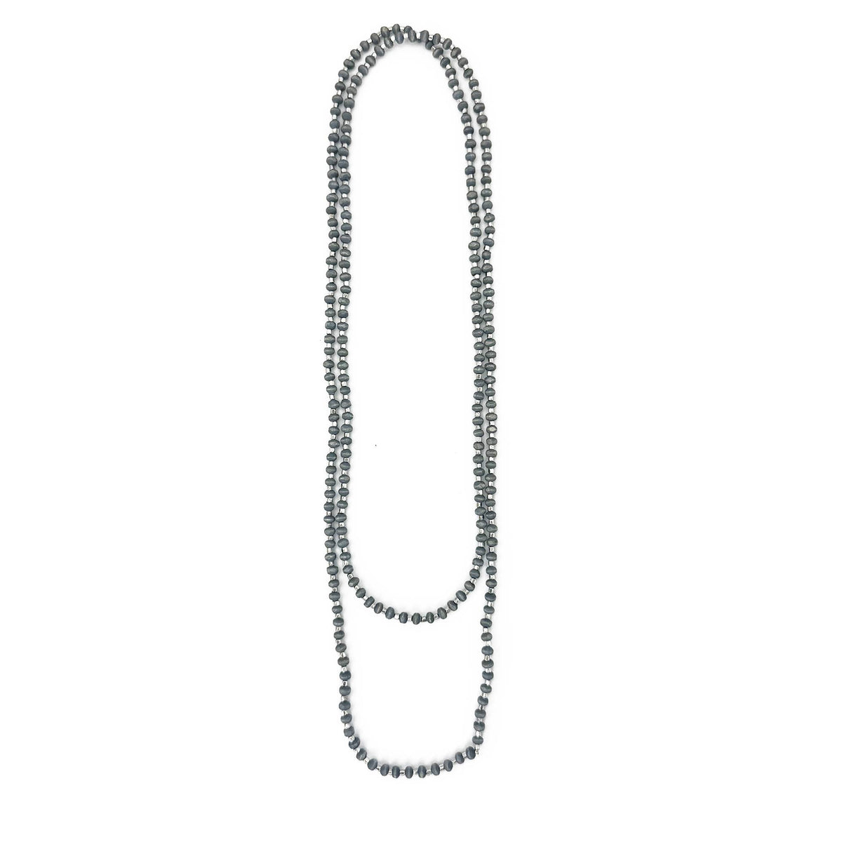 Sachi Long Wood Bead Necklace - Grey