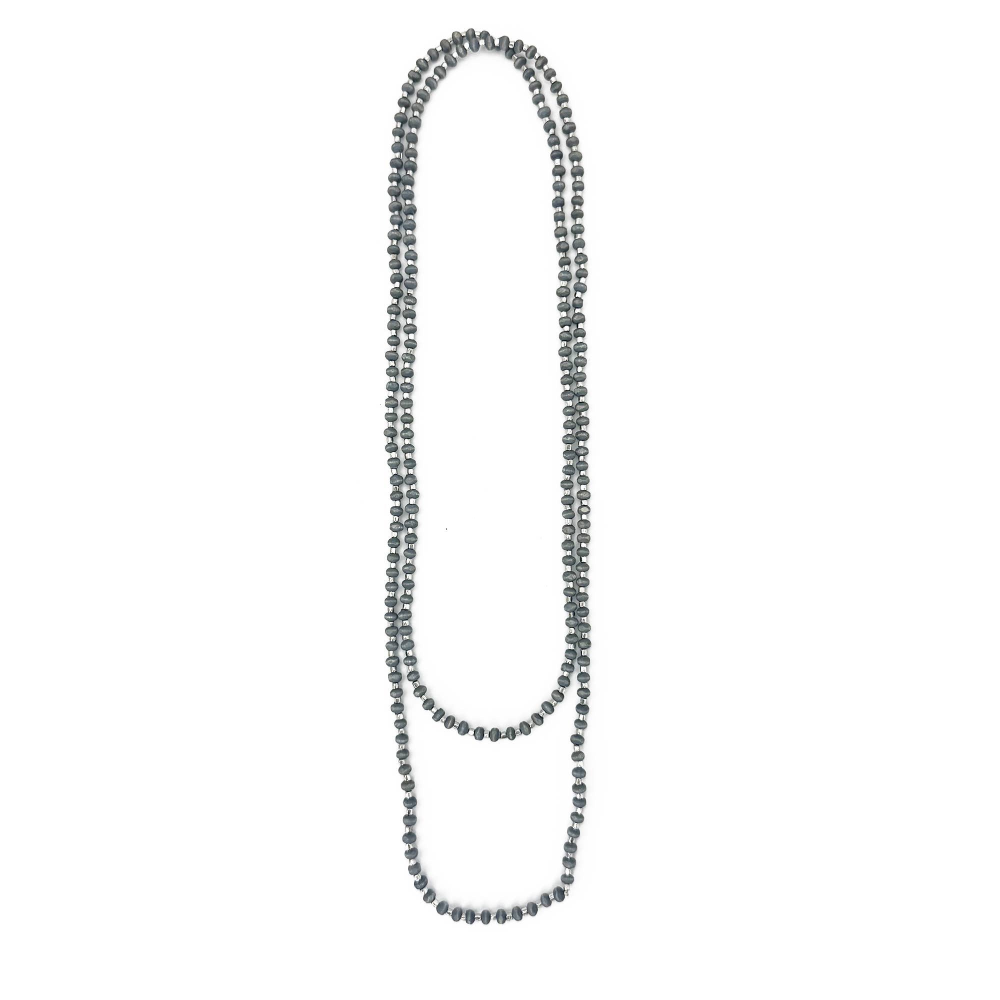 Sachi Long Wood Bead Necklace - Grey