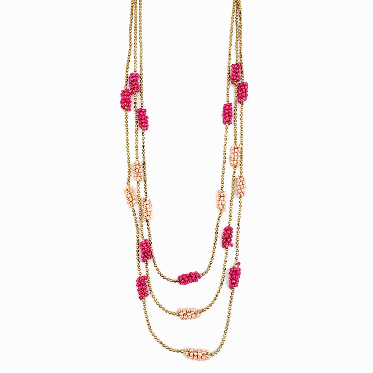 Sachi Cerise Collection Necklace - Three Layer Beaded Tubes